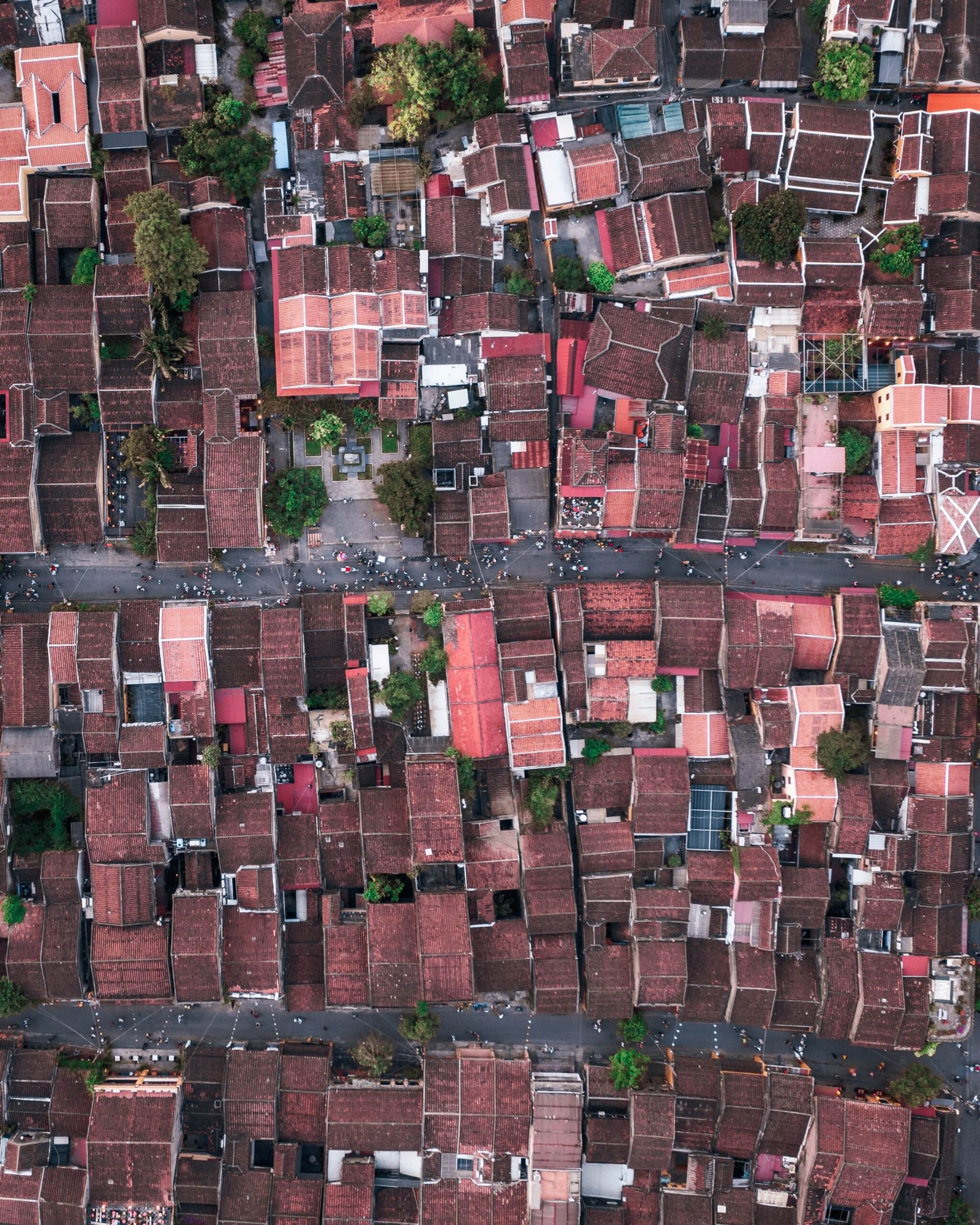 Top-down drone shot of Hoi An Ancient Town